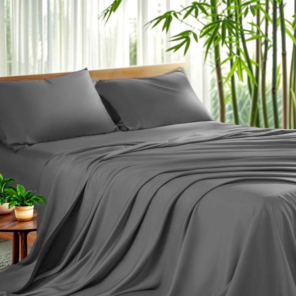 Premium Egyptian Cotton Luxury Bamboo Bed Sheet Set - Deep Pockets - 4 Piece, Queen, Dark Gray - Premium Ultra-Soft Pillowcase Pair for Sleeping - Default Title