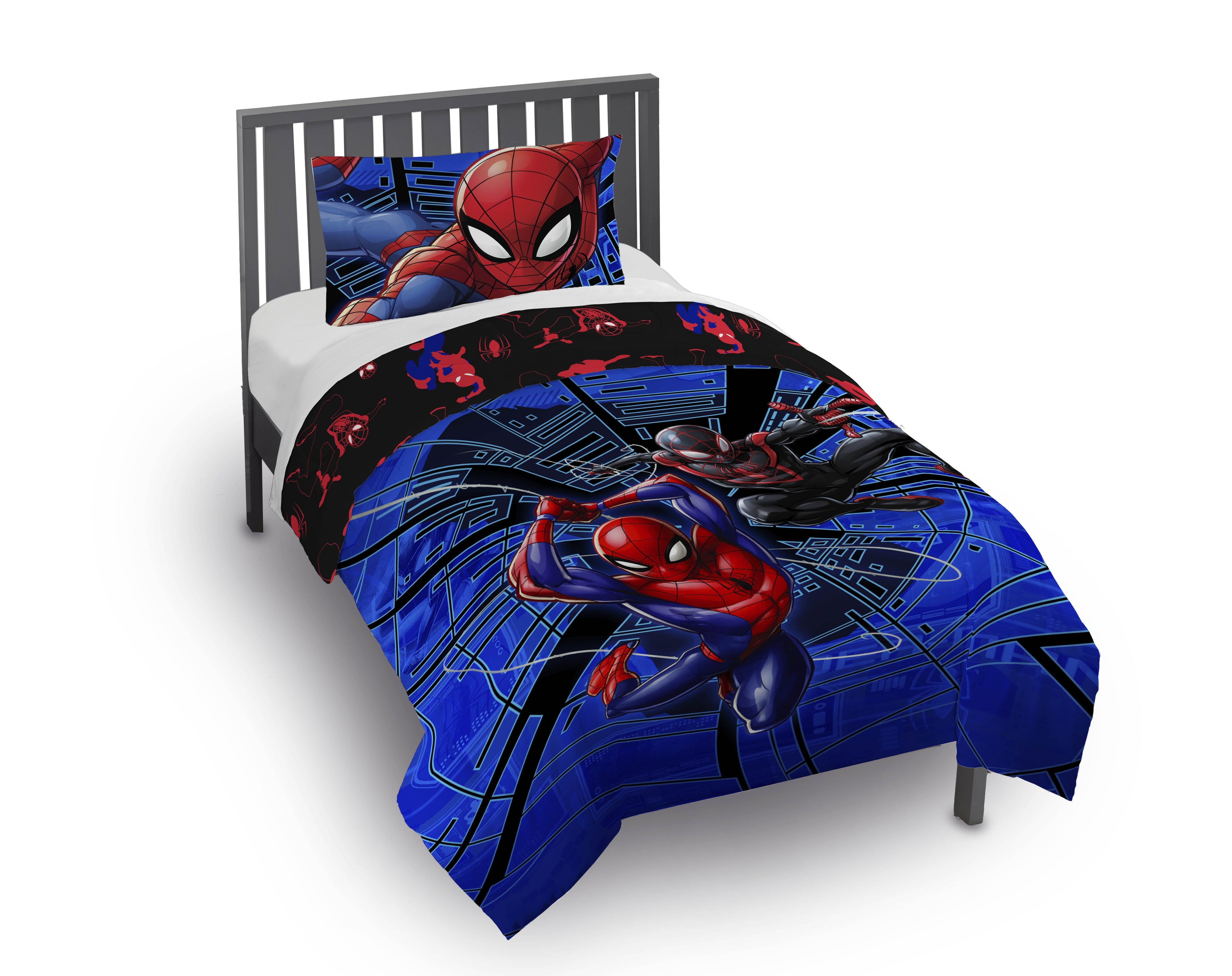 All-Season Spiderman Techno City Kids 2 Piece Blue Reversible Comforter and Pillowcase Set, Twin/Full - Luxurious Quilted Duvet Cover Set - Default Title