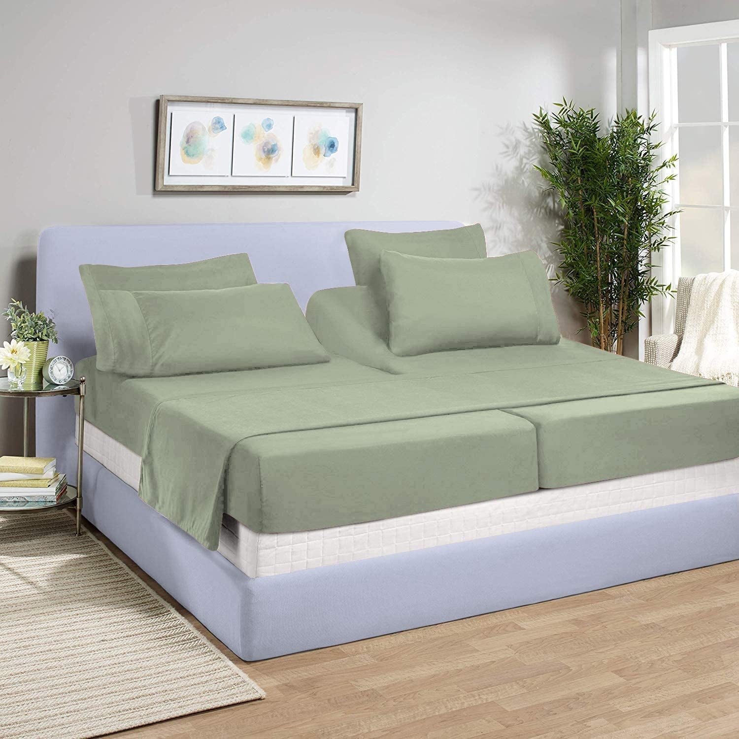 Cooling Sateen Split-California King Bed Sheet Set (5-Pieces) Adjustable Bed Sheets - 800 Thread Count 100% Egyptian Cotton - 15" De... - Breathable Egyptian Cotton Flat & Fitted Sheets - Default Title