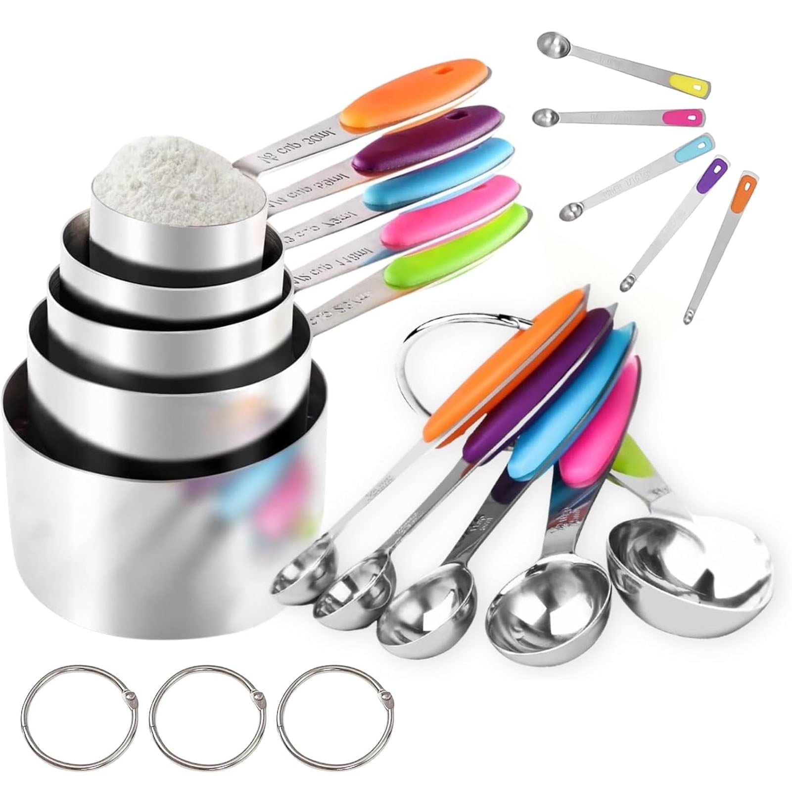 Durable Steel Stainless Steel Measuring Cups and Spoons Set of 15, 5 Stainless Steel Nesting Measuring Cups & 5 Spoons, 5 Mini Meas... - Professional Kitchen Tool for Culinary Enthusiasts - Default Title