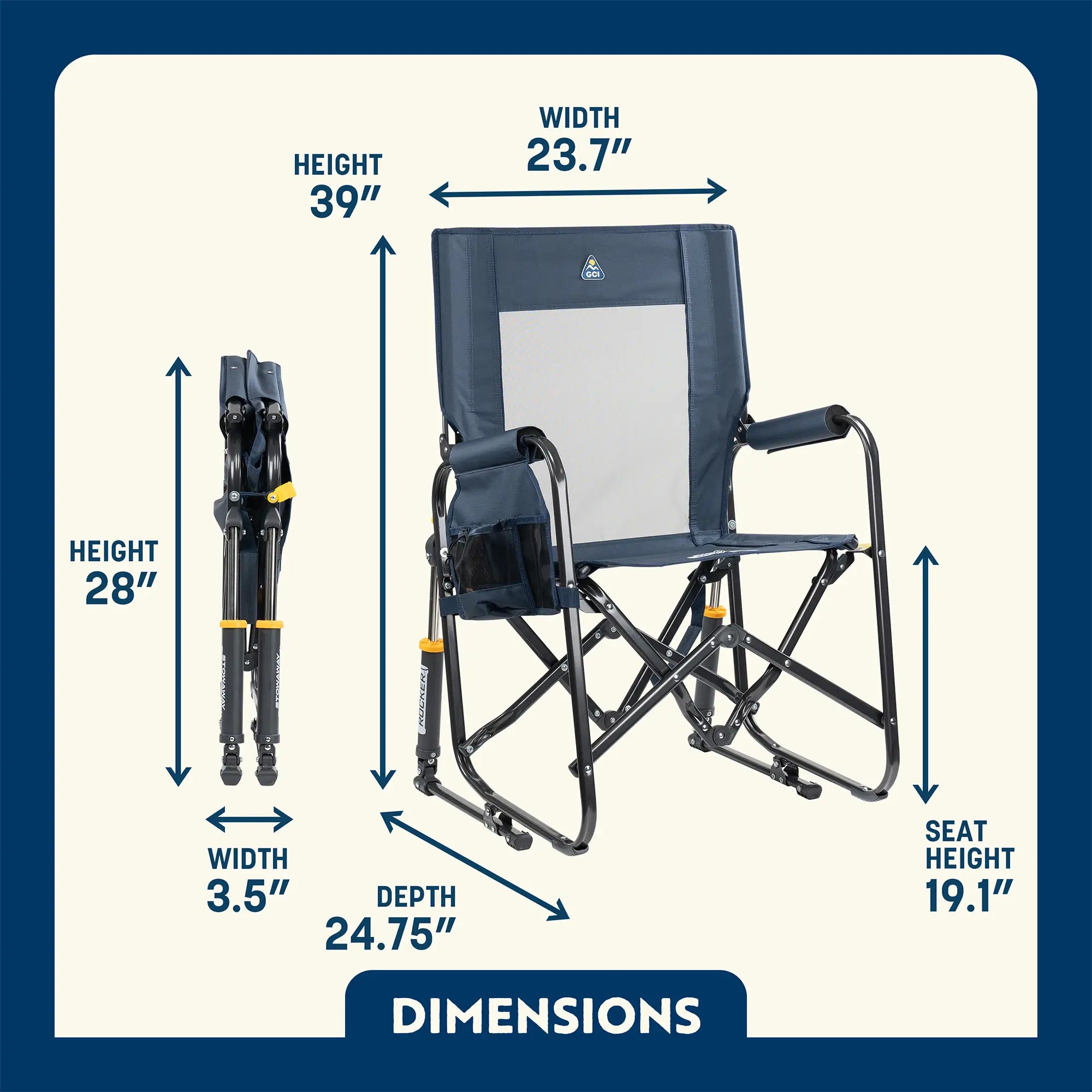 Smooth Motion Stowaway Rocker with Storage Pouch - Choice 573 - RoadTrip Rocker Smooth Motion Camp Chair Detail