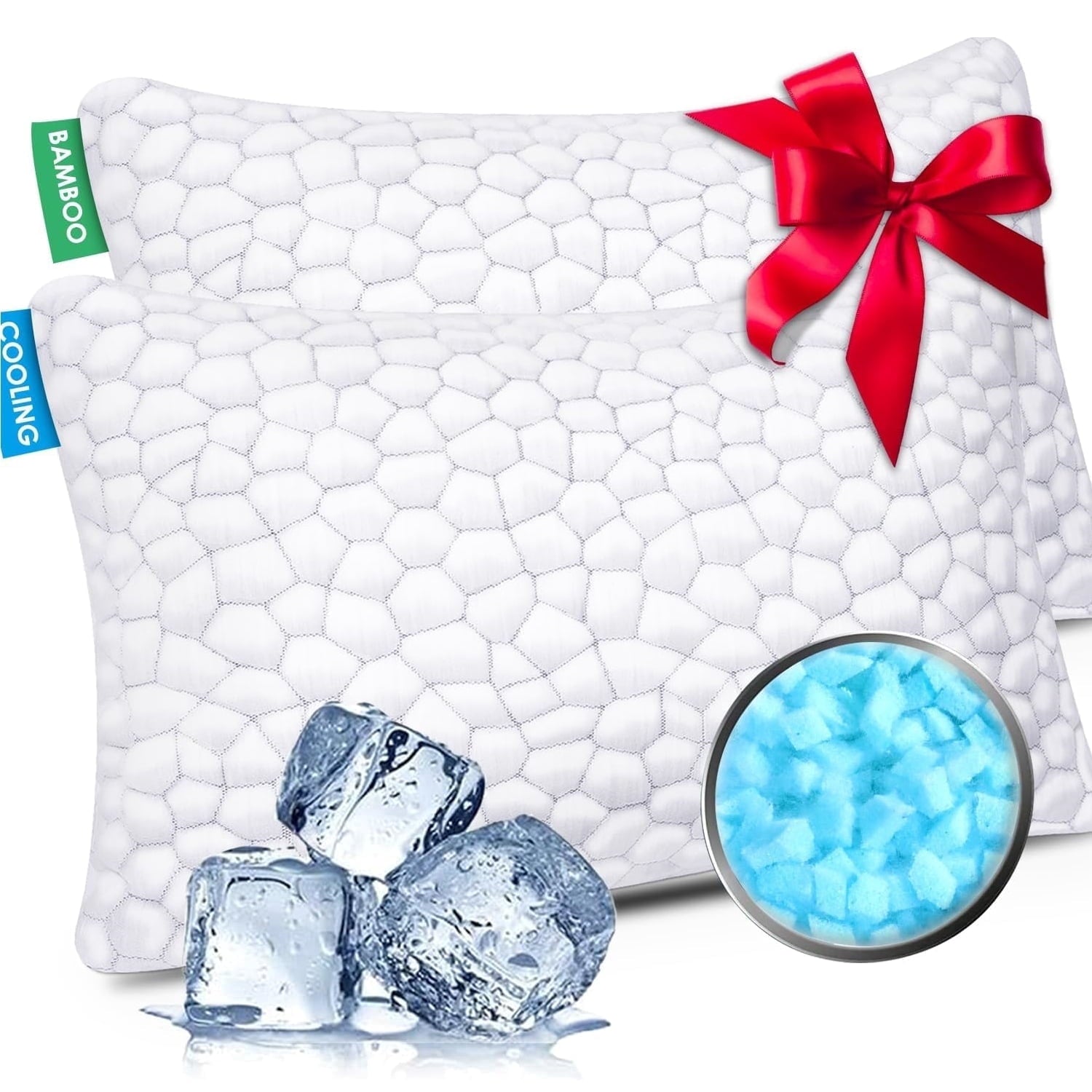 Fluffy Shredded Cooling Bed Pillows Queen Size Set of 2, Shredded Memory Foam Pillows for Sleeping 2 Pack, Adjustable Soft Firm Pillo... - Orthopedic Shredded Foam Bed Pillow Set - Default Title