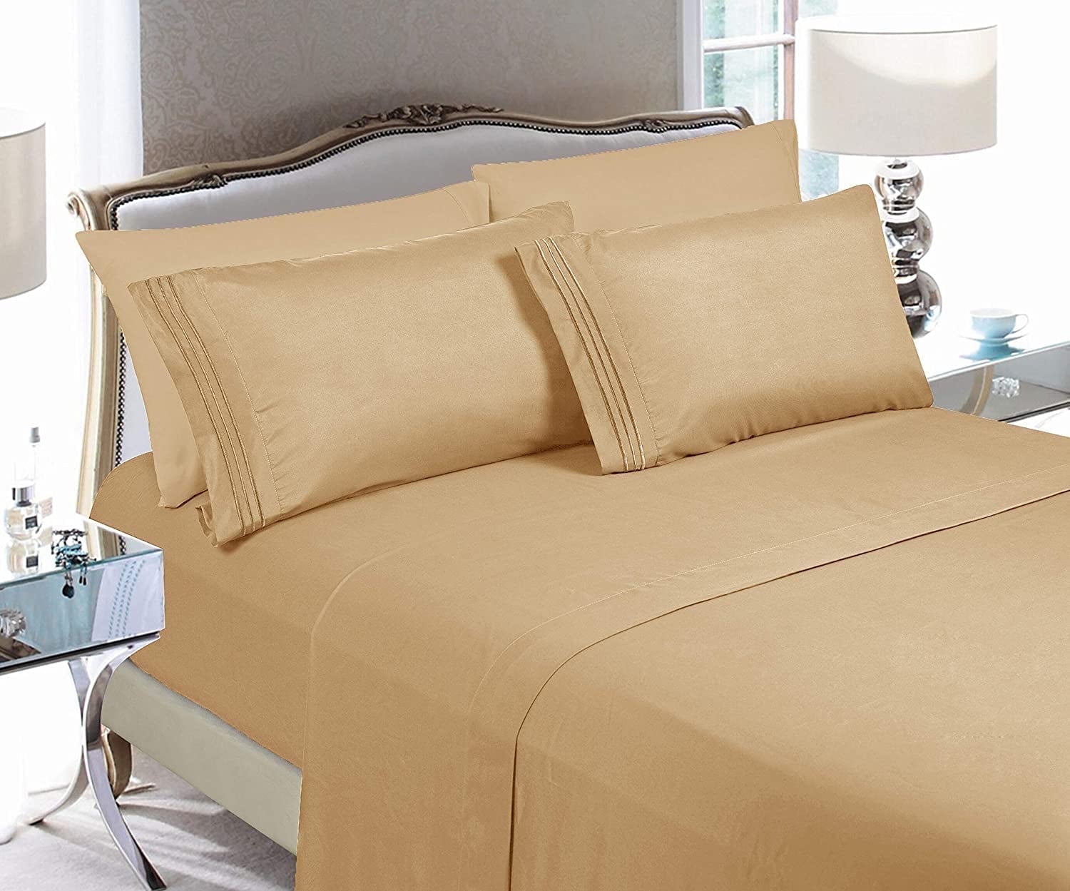 Wrinkle-Resistant Super Soft 1500 Premier Hotel Collection Sheet set, Queen, Gold - Cooling Hotel Quality Bedding Sheets and Pillowcases - Default Title