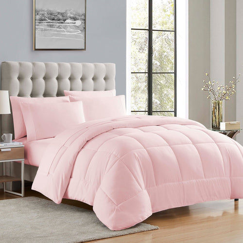 All-Season Supreme 7 Piece Bed-In-A-Bag All Season Solid Comforter & Sheet Set, Full, Pale Pink - Luxurious Quilted Duvet Cover Set - Default Title