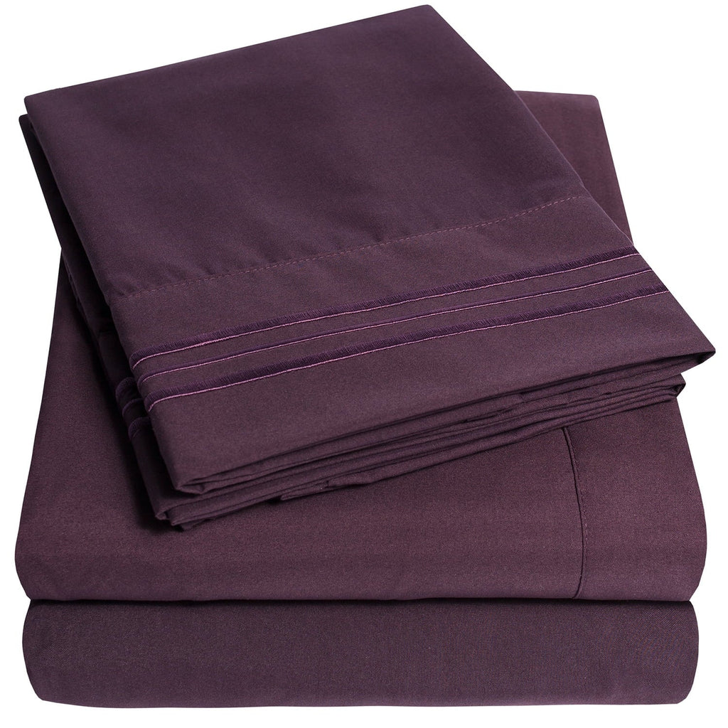 Cooling Sateen 1800 Series Bed Sheets - Extra Soft Microfiber Deep Pocket Sheet Set - Purple, Full - Luxury Bed Sheet Set with Deep Pockets - Default Title