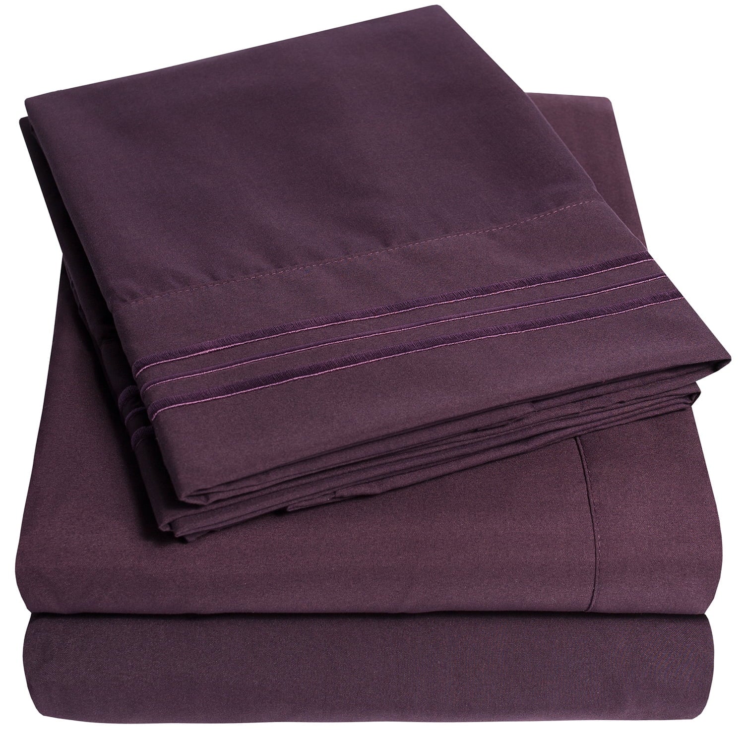 Cooling Sateen 1800 Series Bed Sheets - Extra Soft Microfiber Deep Pocket Sheet Set - Purple, Full - Luxury Bed Sheet Set with Deep Pockets - Default Title