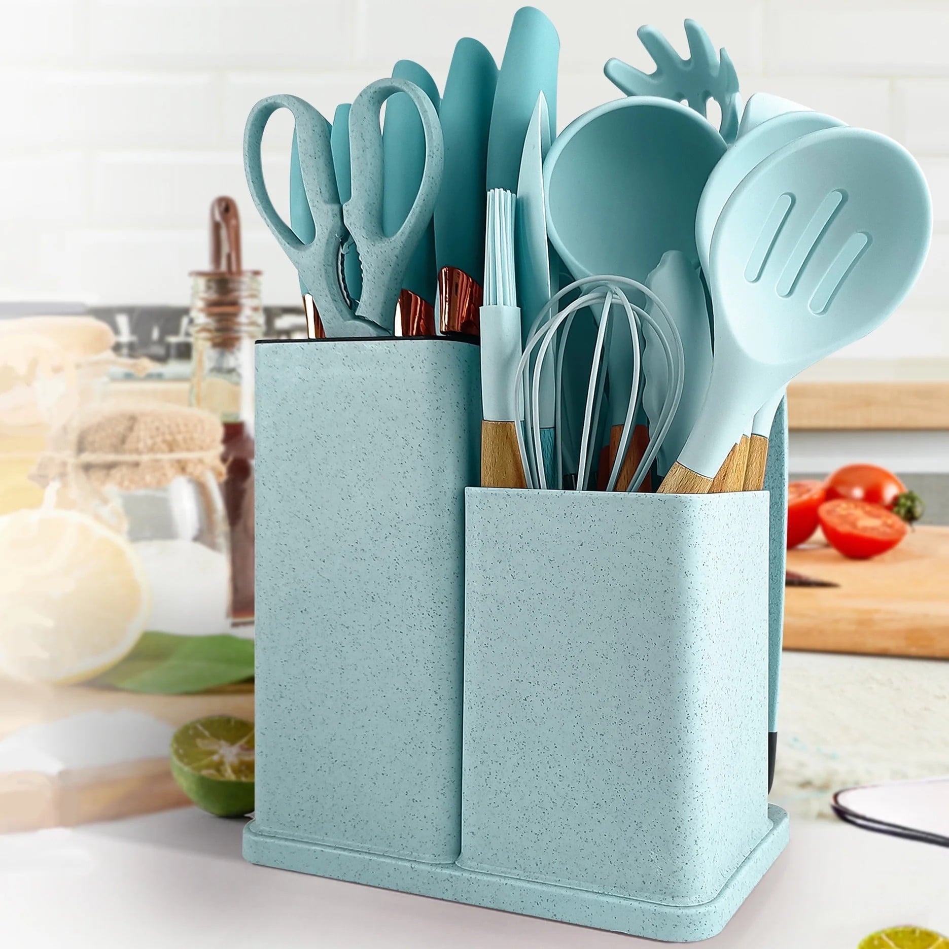 Chef-Quality Silicone Kitchen Cooking Utensils Set, 19 Pieces Utensil with Holder, Heat Resistant, Green - High-Precision Culinary Tool for Baking & Cooking - Default Title