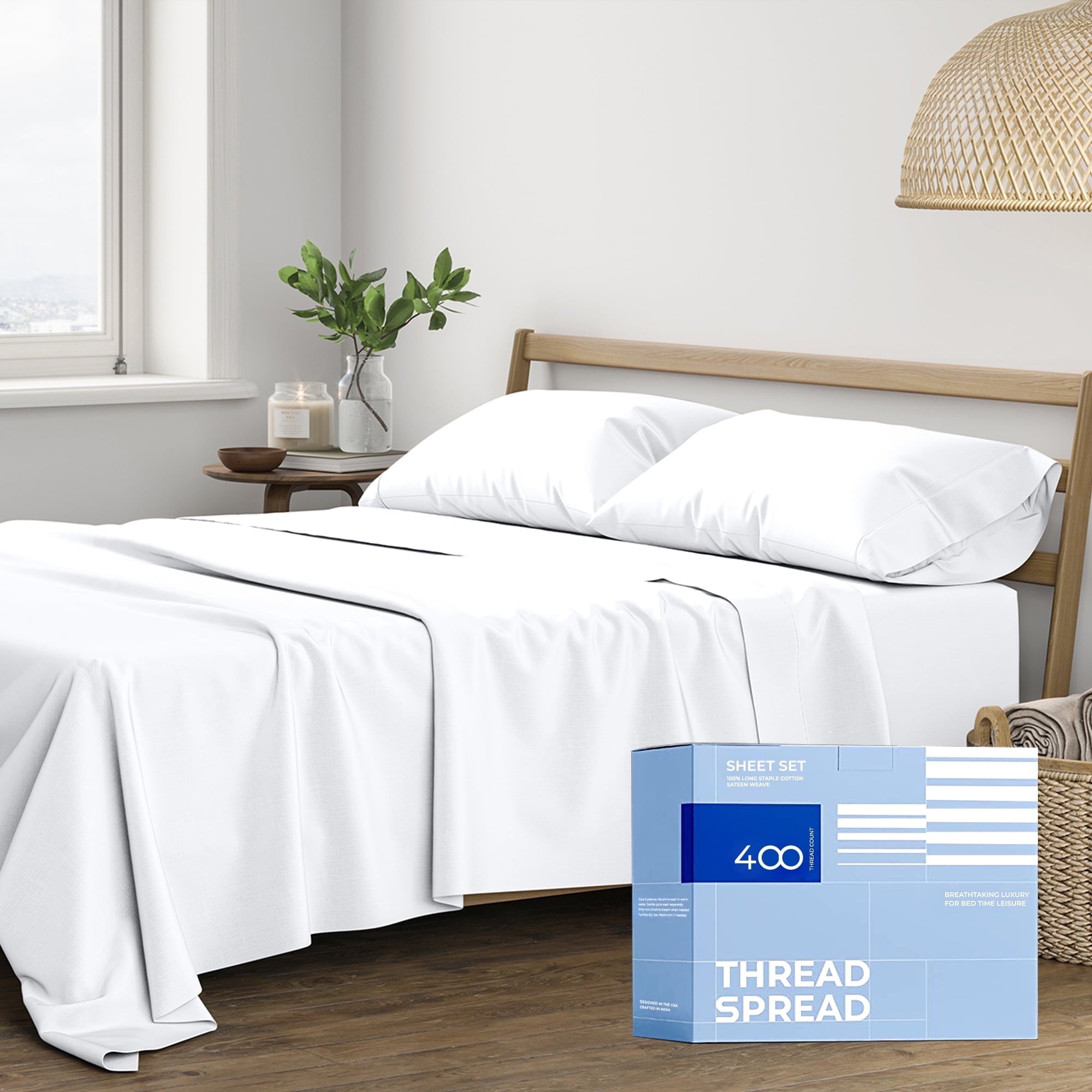 Cooling Sateen King Size Cotton Sheets Set - 400 Thread Count 4 PC 100% Cotton Sheets for King Bed, 16 In Deep Pocket King Size Cott... - Luxury Bed Sheet Set with Deep Pockets - Default Title
