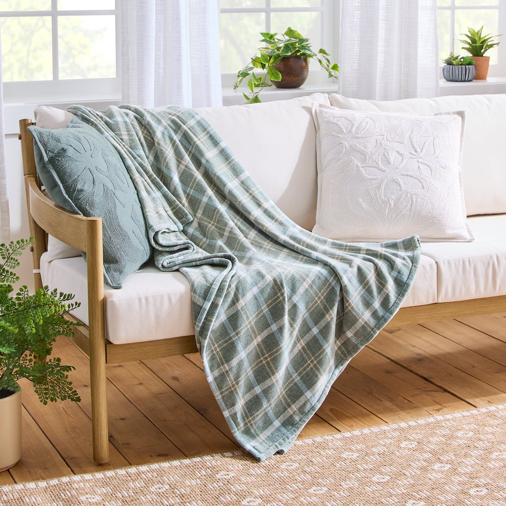 Decorative Knitted Woven Chenille Plaid Throw Blanket, Green River , 50x72 Inches - Lightweight Plush Warm Blanket for All Seasons - Default Title