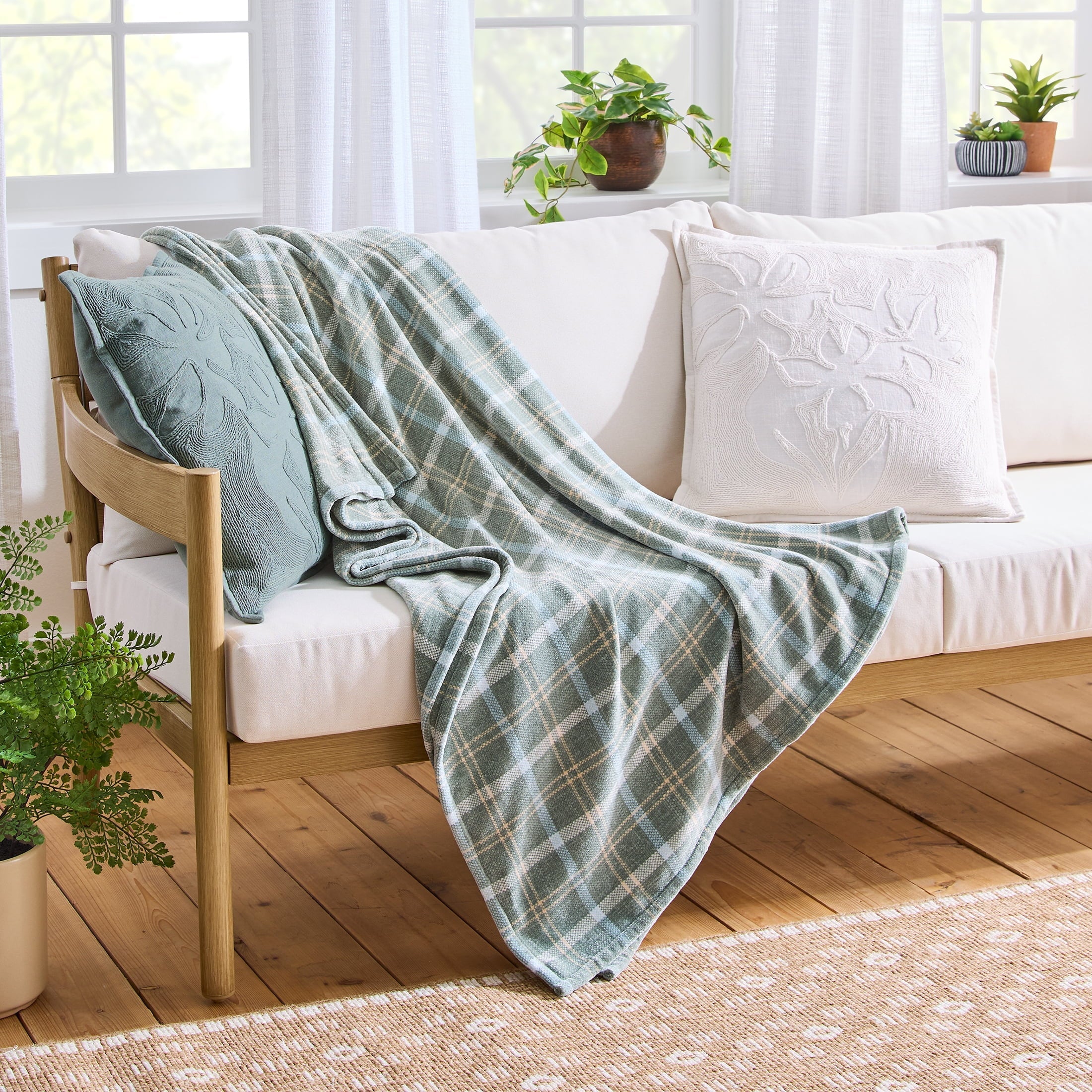 Decorative Knitted Woven Chenille Plaid Throw Blanket, Green River , 50x72 Inches - Lightweight Plush Warm Blanket for All Seasons - Default Title