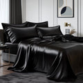 Wrinkle-Resistant Queen Silk Black Bed Sheet Set,4 Pieces 1800 Microfiber 2 Pillowcase 20"x30" - Cooling Hotel Quality Bedding Sheets and Pillowcases - Default Title