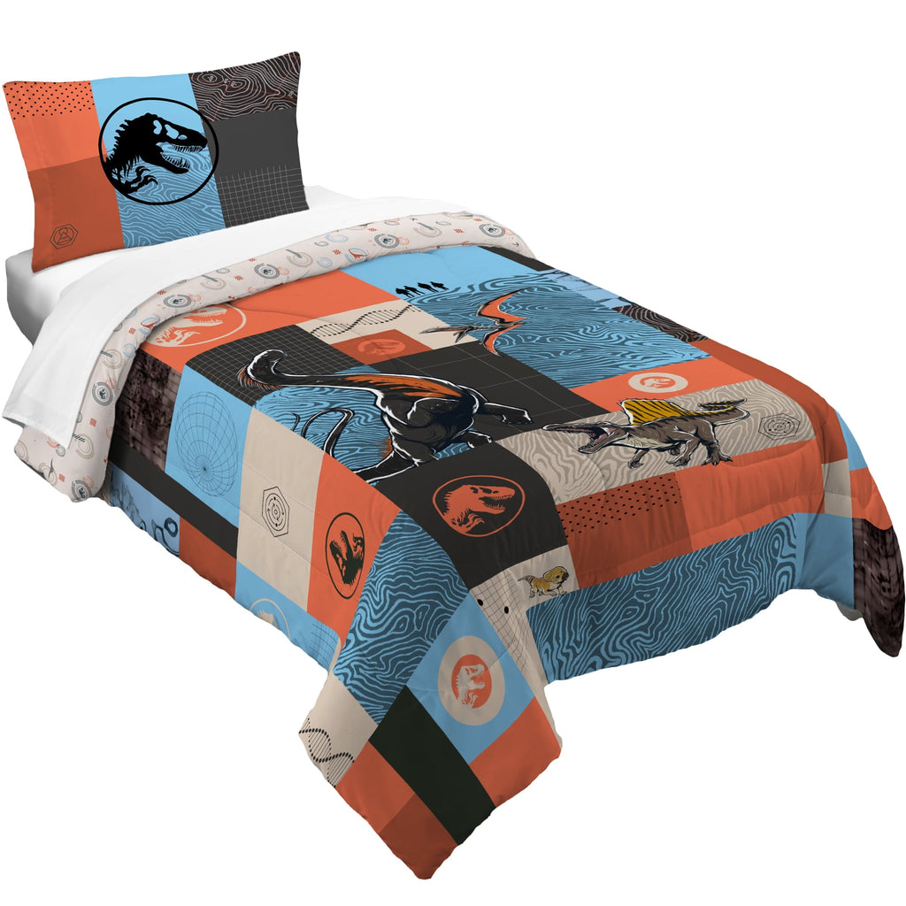 Luxurious Quilted Kids 2 Piece Blue Orange Reversible Dinosaur Comforter and Pillowcase set, Twin/full - Cloud-Like Soft Lightweight Bed Comforter - Default Title