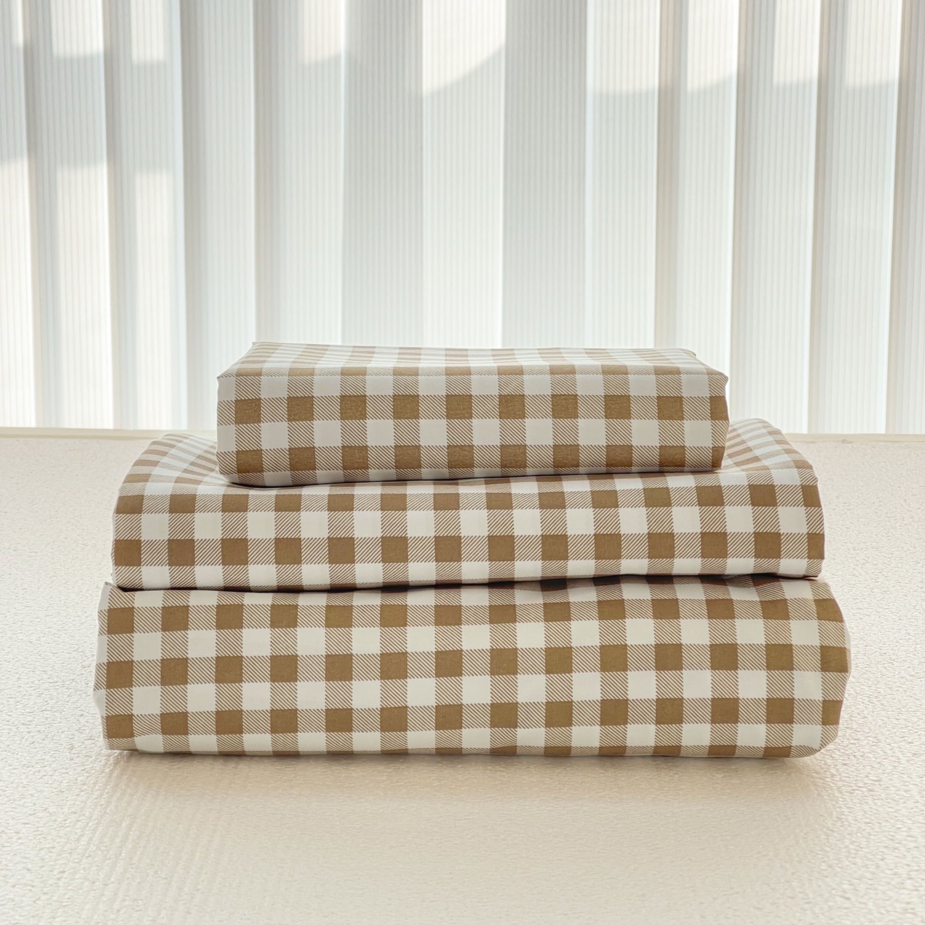Premium Egyptian Cotton Sheet Set, Soft Brushed Microfiber Taupe Plaid Sheets, 4-Piece Brown Grid Set with Deep Pocket - Premium Ultra-Soft Pillowcase Pair for Sleeping - Default Title