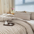 Luxurious Quilted Tan Gingham Queen Comforter Set, Taupe Plaid Bedding Set, Checked Bed Comforter 3 Pieces(Tan Gingham, Queen) - Hypoallergenic Ultra-Fluffy Quilt for Winter - Default Title