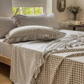 Ultra-Soft Tan Gingham Ruffle Queen Sheet Set, Taupe Soft Pre-Washed Microfiber Plaid Ruffled Queen Bed Sheets, 4-Pieces Farmhou... - Premium Ultra-Soft Pillowcase Pair for Sleeping - Default Title