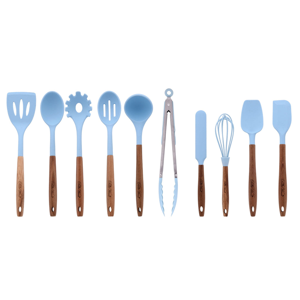 Chef-Quality 10-Piece Silicone and Acacia Wood Handle Cooking Utensils Set, Blue - Heavy Duty Stainless Steel Kitchen Shears - Default Title