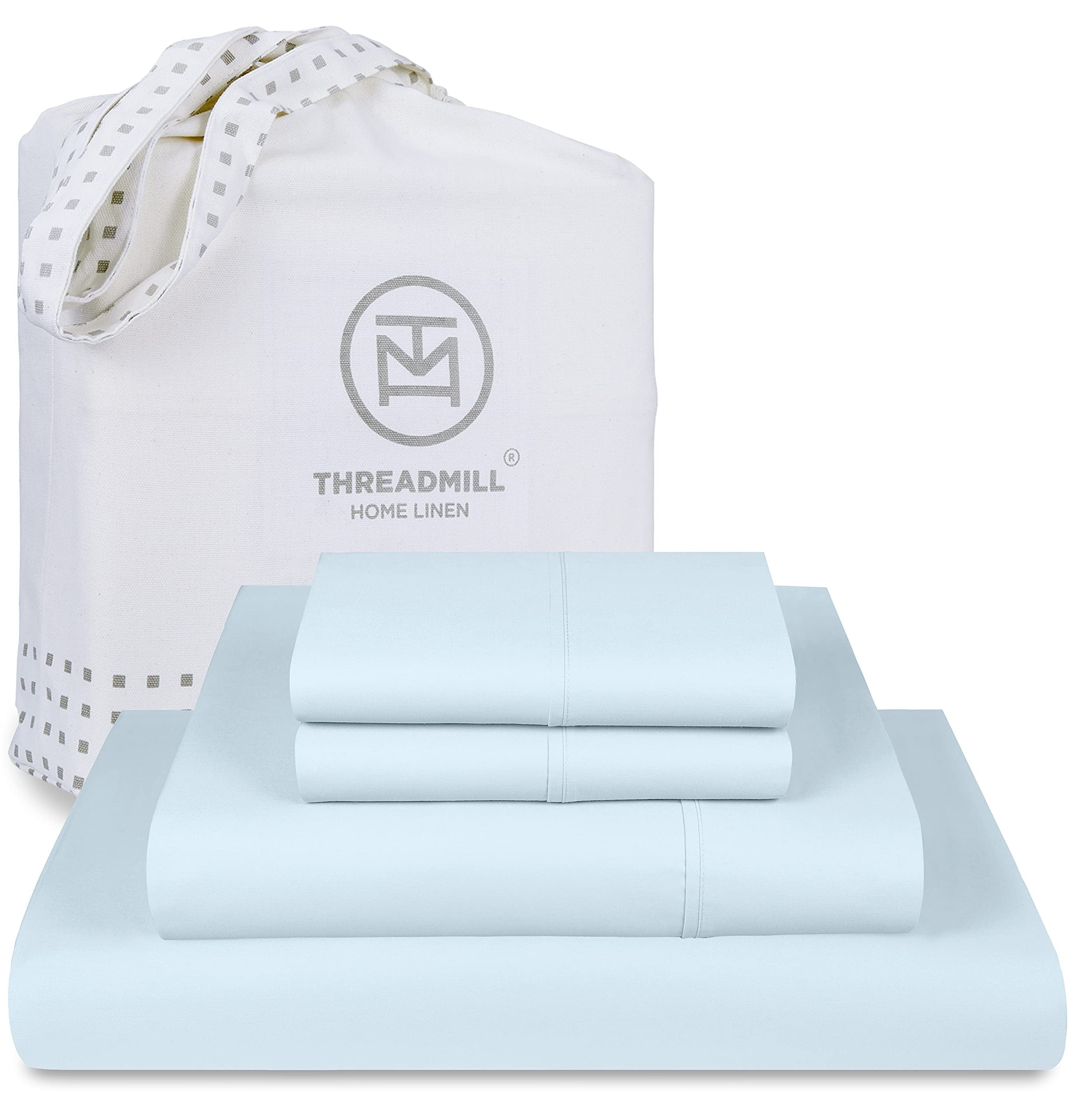 Ultra-Soft 100% Cotton King Bed Sheets Set - 4-Piece, 300 Thread Count, Lightweight Sateen, Light Blue - Breathable Egyptian Cotton Flat & Fitted Sheets - Default Title