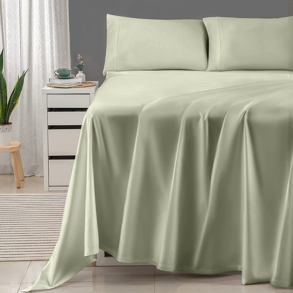 Premium Egyptian Cotton 600 Thread Count 4-Piece Queen Bed Sheet Set, Sateen Weave, Sage Green - Premium Ultra-Soft Pillowcase Pair for Sleeping - Default Title