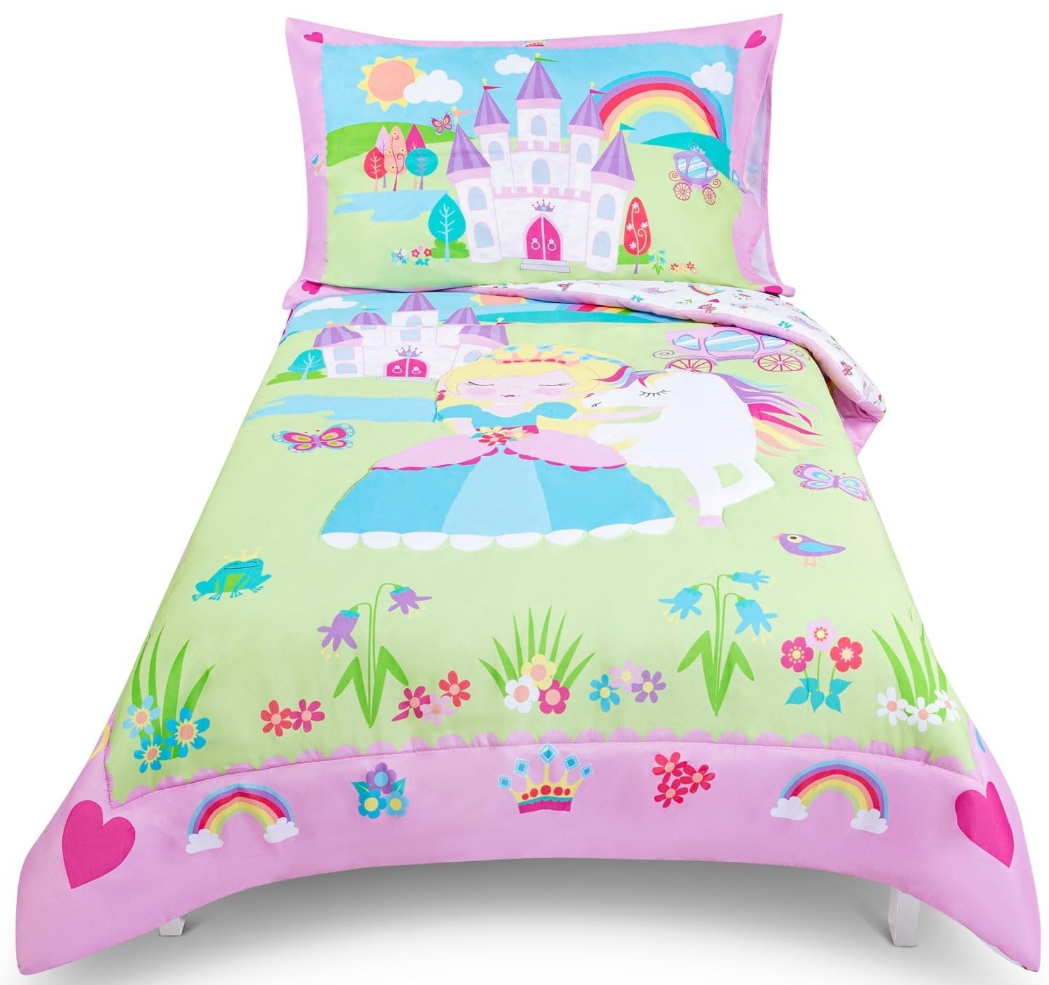 All-Season Princess Toddler Bedding Set for Girls - 4-Piece Toddler Bed Comforter Sets for Girls, Reversible Comforter & Pillowc... - Luxurious Quilted Duvet Cover Set - Default Title
