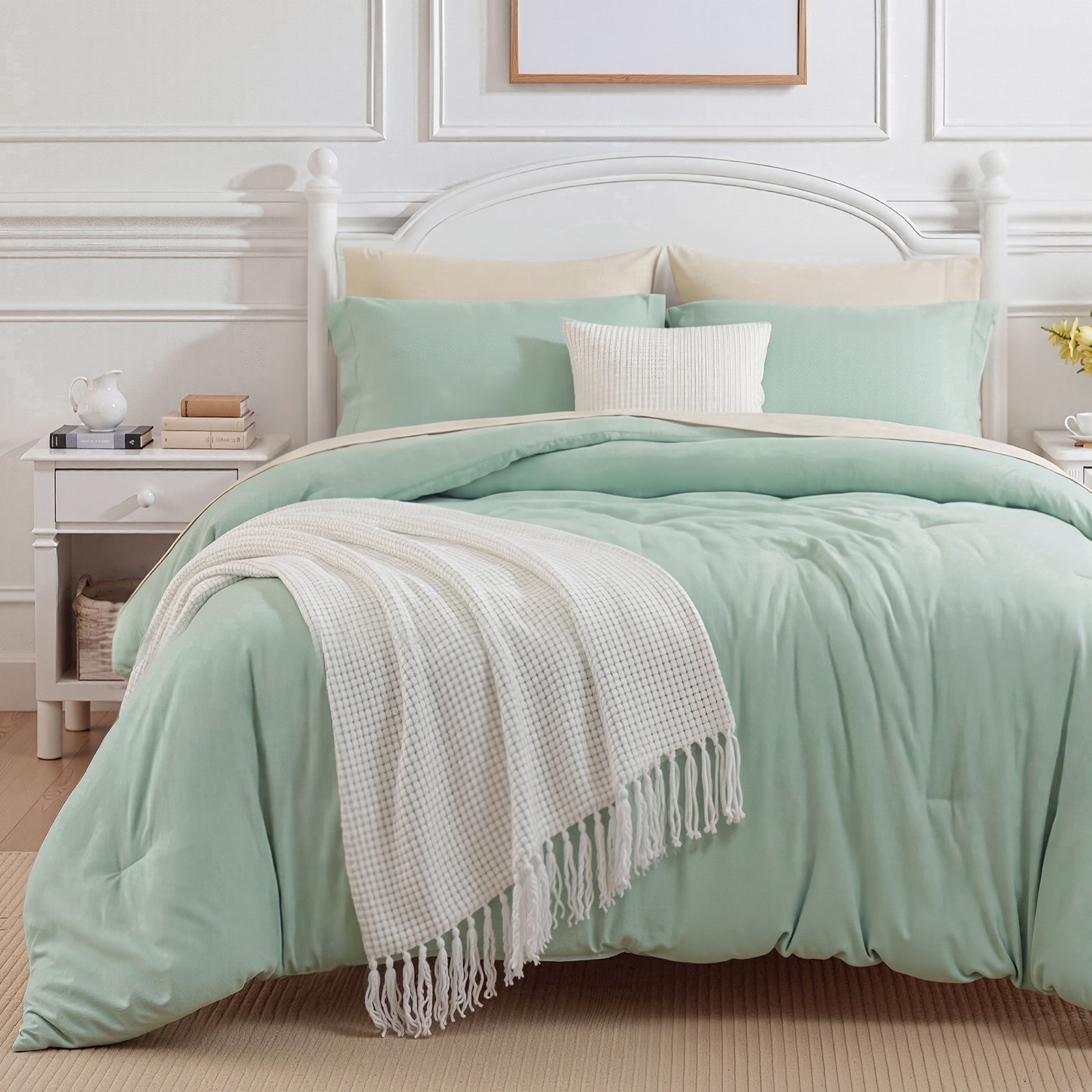 Luxurious Quilted Queen Comforter Set Sage Green, 7 Pieces Lightweight Queen Bedding Sets, Contrasting Design - Luxurious Quilted Duvet Cover Set - Default Title