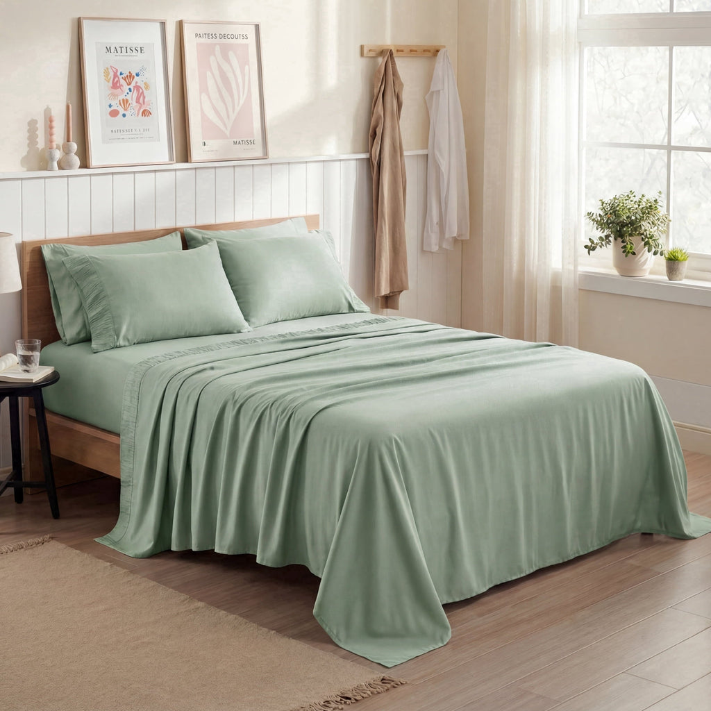 Wrinkle-Resistant Queen Sheets Set, 4 Pieces Deep Pockets Cooling Soft Polyester Microfiber Bed Sheets Set, Sea Foam Green - Cooling Hotel Quality Bedding Sheets and Pillowcases - Default Title