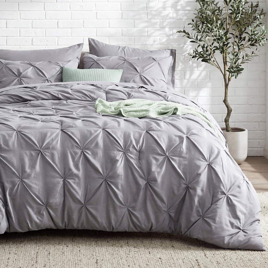 Fluffy Down Alternative Queen Comforter Set Grey, Bed in a Bag Queen Size Bedding, 7 Pieces Pinch Pleat All Season Comforter - Luxurious Quilted Duvet Cover Set - Default Title