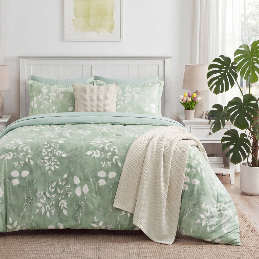 Heavyweight Warmth Queen Comforter Set Sage Green, Bed in a Bag Queen Size Bedding, 7-Pieces Botanical Flowers Spring Comforter, Sheets,... - Cloud-Like Soft Lightweight Bed Comforter - Default Title