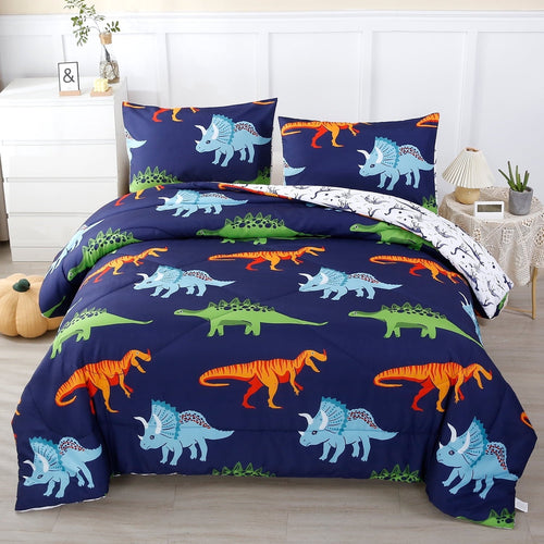 All-Season 3 Pcs Dinosaur Twin Size Bedding Sets for Boys, Dinosaur Printing Boys Comforter Set, Blue and White Reversible Bed C... - All-Season Down Alternative Comforter Insert - Default Title