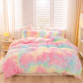 Heavyweight Warmth 3Pcs Pink Faux Fur Twin Comforter Set for Girls Tie Dye Rainbow Kid Bed Set Plush Shaggy Bedding Sets Fuzzy Bed Comfo... - All-Season Down Alternative Comforter Insert - Default Title