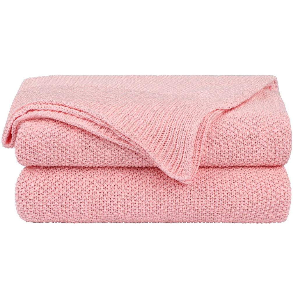 Cozy Fleece Pure Cotton Soft Cable Knit Throw Blanket Pink 50" x 70" - Cozy Fleece Throw Blanket for Couch & Bed - Default Title