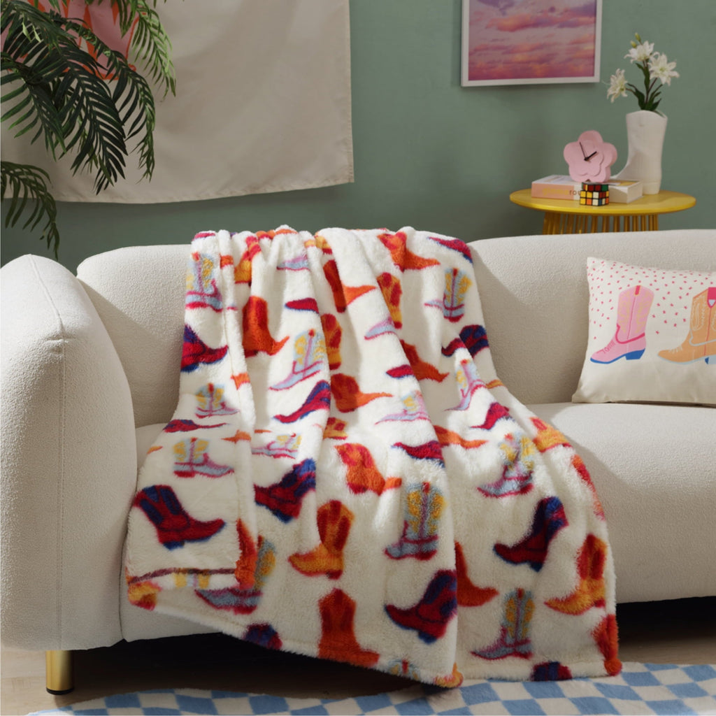 Super Soft Flannel 50" x 60" Cowboy Western Faux Fur Throw for Teens and Young Adults - Lightweight Plush Warm Blanket for All Seasons - Default Title
