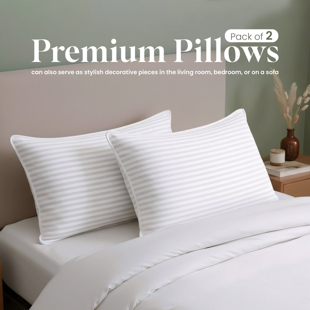 Fluffy Shredded Bed Pillow with White Stripes - Set of 2 - Ultra Cozy & Relaxing For Adults, (Queen, 28"L x 20" W) - Decorative Throw Pillow Cushion for Sofa & Bed - Default Title