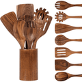 Non-Stick Safe Wooden Spoons for Cooking, 8 Pcs Natural Wooden Utensil for Cooking with Non-Stick, Heat Resistant, Wood... - Premium Stainless Steel Cooking Utensil for Non-Stick Pots - Default Title