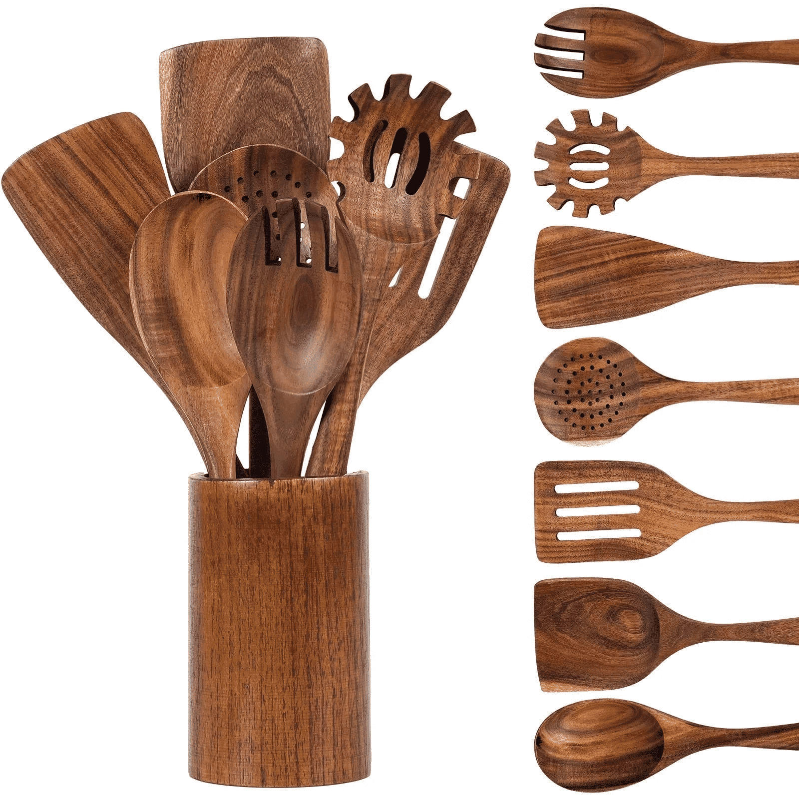Non-Stick Safe Wooden Spoons for Cooking, 8 Pcs Natural Wooden Utensil for Cooking with Non-Stick, Heat Resistant, Wood... - Premium Stainless Steel Cooking Utensil for Non-Stick Pots - Default Title