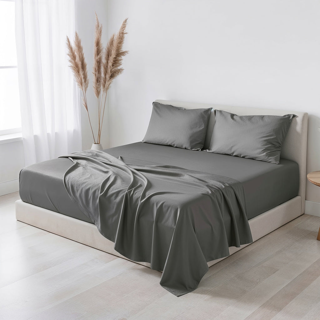 Breathable Luxury Virtu Bed Sheets Set, Deep Pocket Rayon Derived 4 Piece Queen Sheets sets, Gray - Premium Ultra-Soft Pillowcase Pair for Sleeping - Default Title