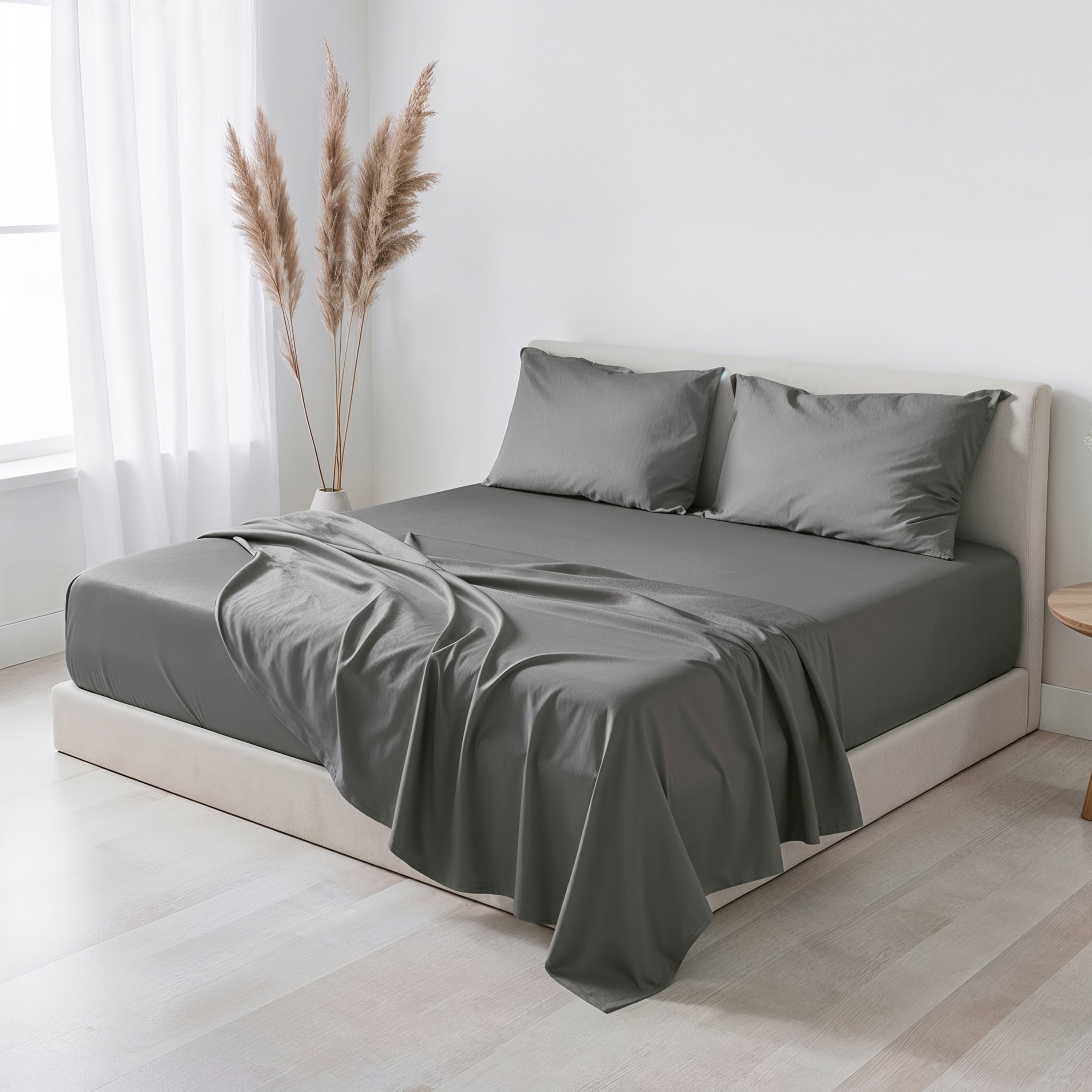 Breathable Luxury Virtu Bed Sheets Set, Deep Pocket Rayon Derived 4 Piece Queen Sheets sets, Gray - Premium Ultra-Soft Pillowcase Pair for Sleeping - Default Title