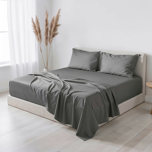 Breathable Luxury Virtu Bed Sheets Set, Deep Pocket Rayon Derived 4 Piece Queen Sheets sets, Gray - Premium Ultra-Soft Pillowcase Pair for Sleeping - Default Title