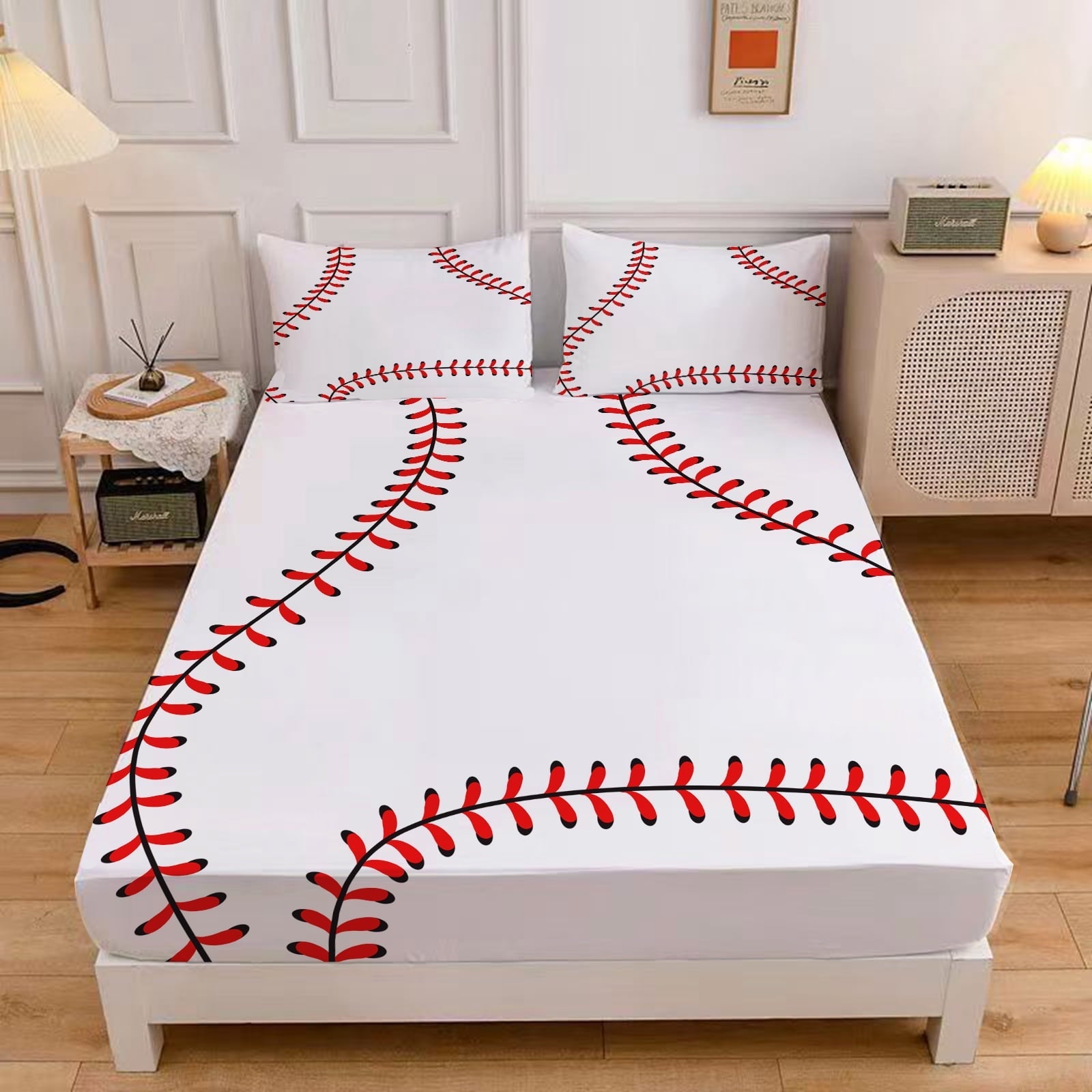 Wrinkle-Resistant Baseball Sheet Set Sports Theme Bedding Set for Kids 3D Baseball Pattern Bed Sheets Baseball Games Bed Sheet Set Room... - Breathable Egyptian Cotton Flat & Fitted Sheets - Default Title