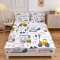Cooling Sateen Cartoon Excavator Sheet Set for Kids Boys Truck Construction Bedding Set Engineering Vehicle Bed Sheet Sets with 1 Fi... - Cooling Hotel Quality Bedding Sheets and Pillowcases - Default Title