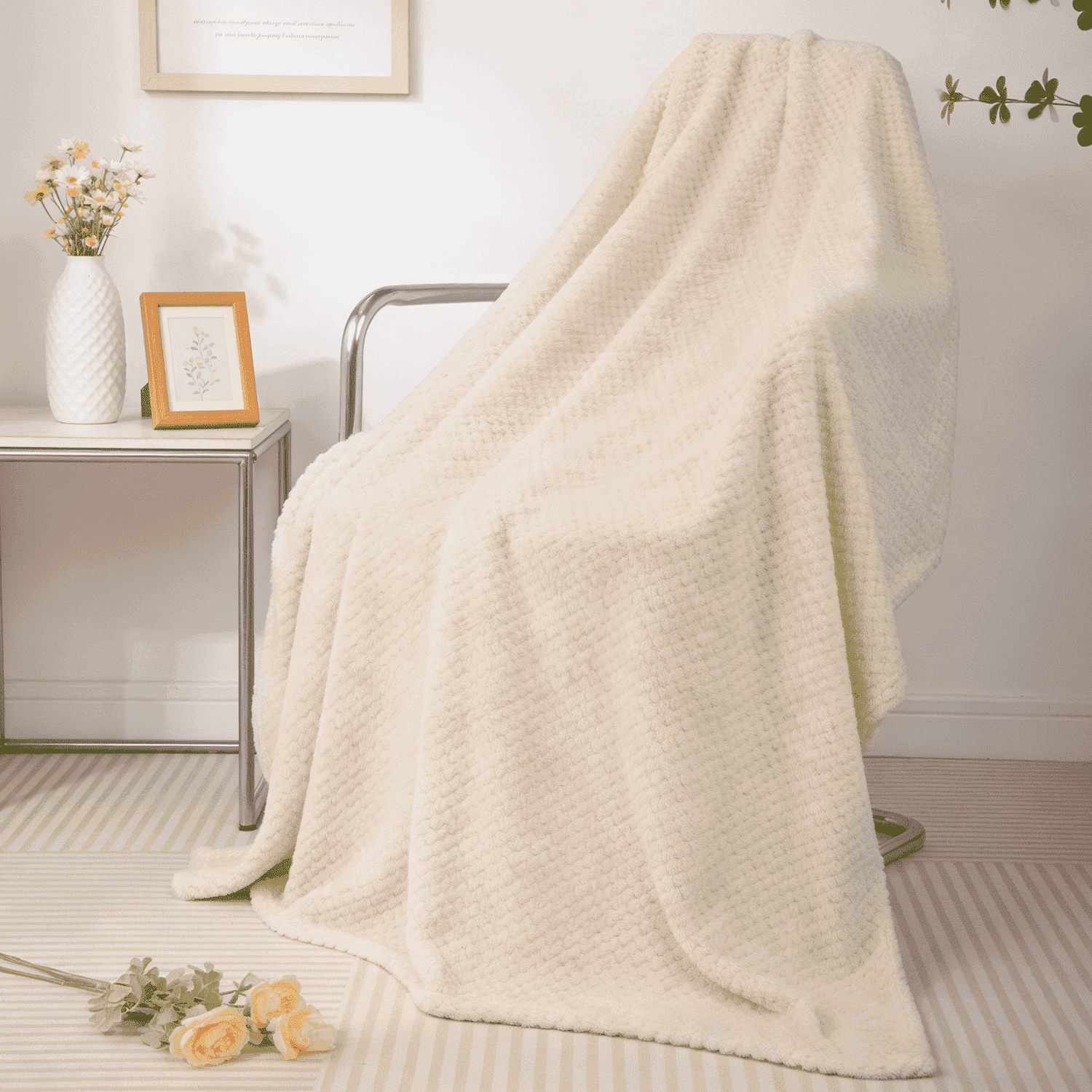 Reversible Sherpa Ultra Soft Throw Blanket, Warm Cozy Blankets for Couch Bed Chair, Breathable and Lightweight Blankets for All Seasons... - Luxury Knitted Decorative Throw Blanket with Fringes - Default Title