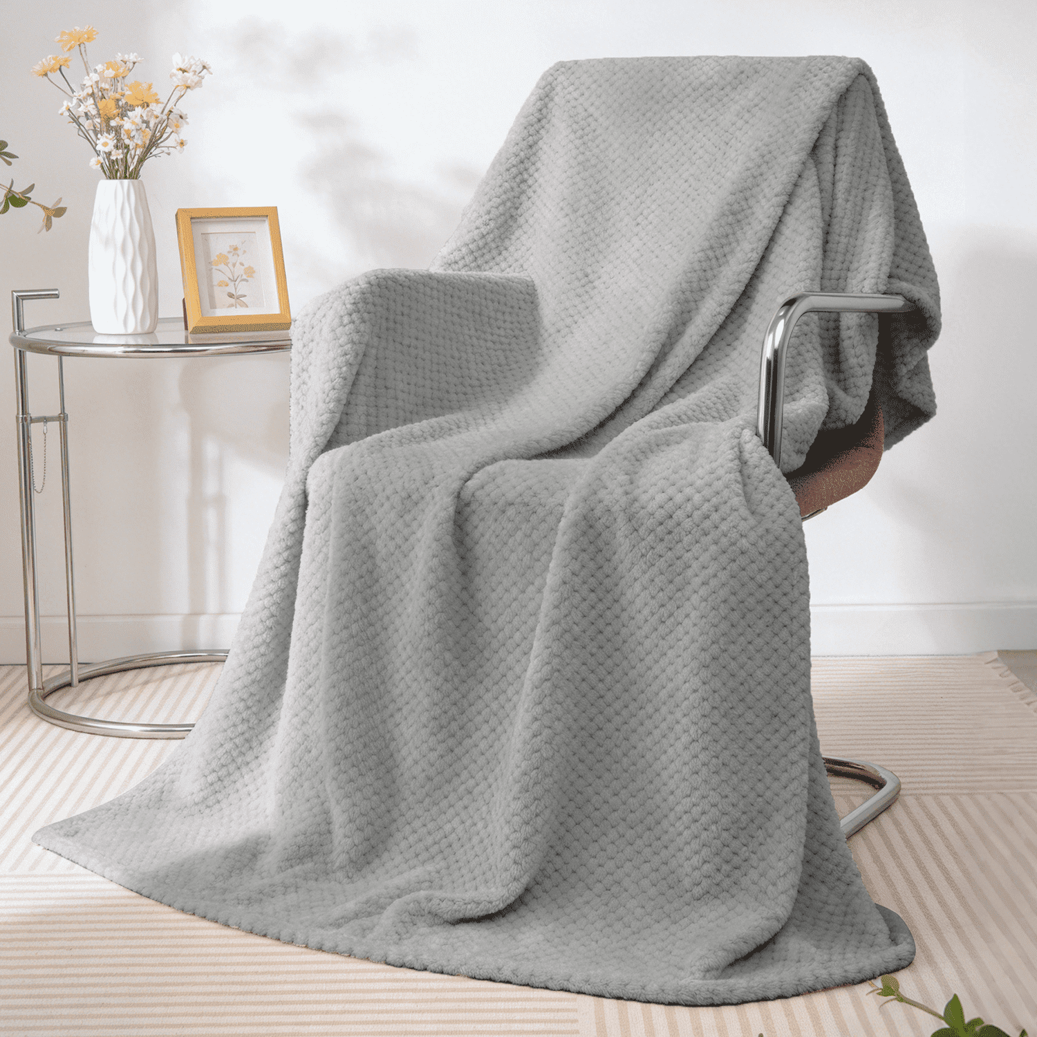 Cozy Fleece Throw Blanket, Decorative Throws with Waffle Wave Design, Super Soft Plush Fuzzy Blankets , Luxury Lightweight and Br... - Super Soft Reversible Sherpa Flannel Blanket - Default Title