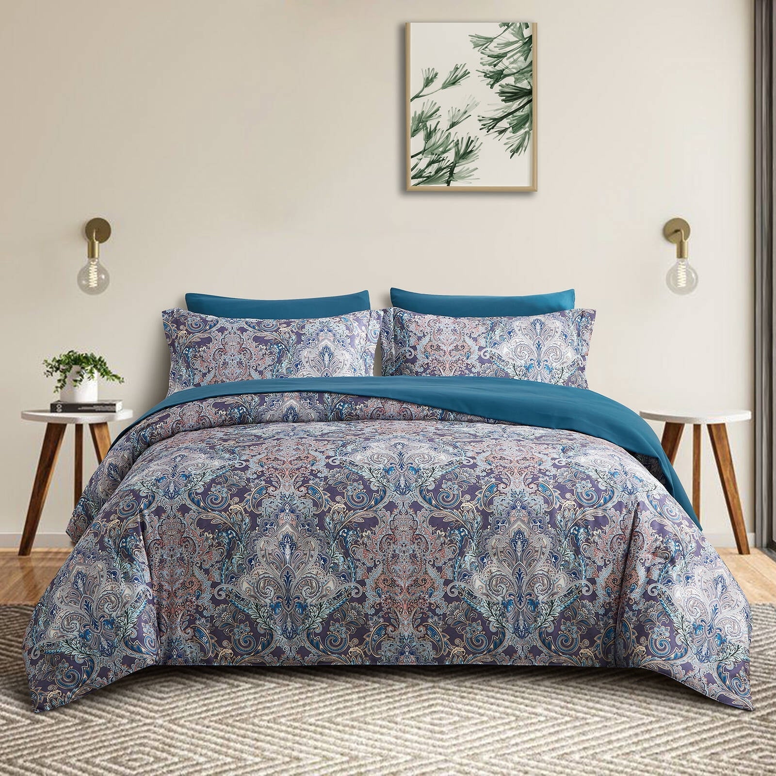 Luxurious Quilted Boho Paisley Print Luxury Comforter Bed in a Bag Set Queen Size, Vintage Floral Medallions Microfiber Bedding Set - Hypoallergenic Ultra-Fluffy Quilt for Winter - Default Title