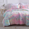 Luxurious Quilted Plush Shaggy Comforter Set Fluffy Fuzzy Faux Fur Bedding Set - Microfiber Soft Warm Quilt Set(Rainbow Pink,Queen Size) - Hypoallergenic Ultra-Fluffy Quilt for Winter - Default Title