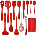 Ergonomic Cooking 14 Pcs Cooking Utensils Set with Holder, Heat Resistant Silicone Kitchen Cookware Utensils Set, Kitchen Cooking Tools... - Premium Stainless Steel Cooking Utensil for Non-Stick Pots - Default Title