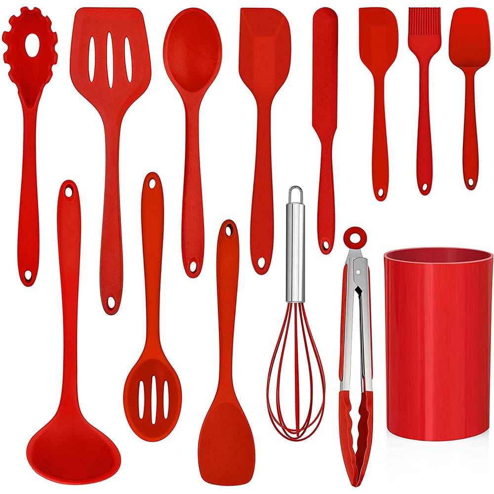 Ergonomic Cooking 14 Pcs Cooking Utensils Set with Holder, Heat Resistant Silicone Kitchen Cookware Utensils Set, Kitchen Cooking Tools... - Premium Stainless Steel Cooking Utensil for Non-Stick Pots - Default Title