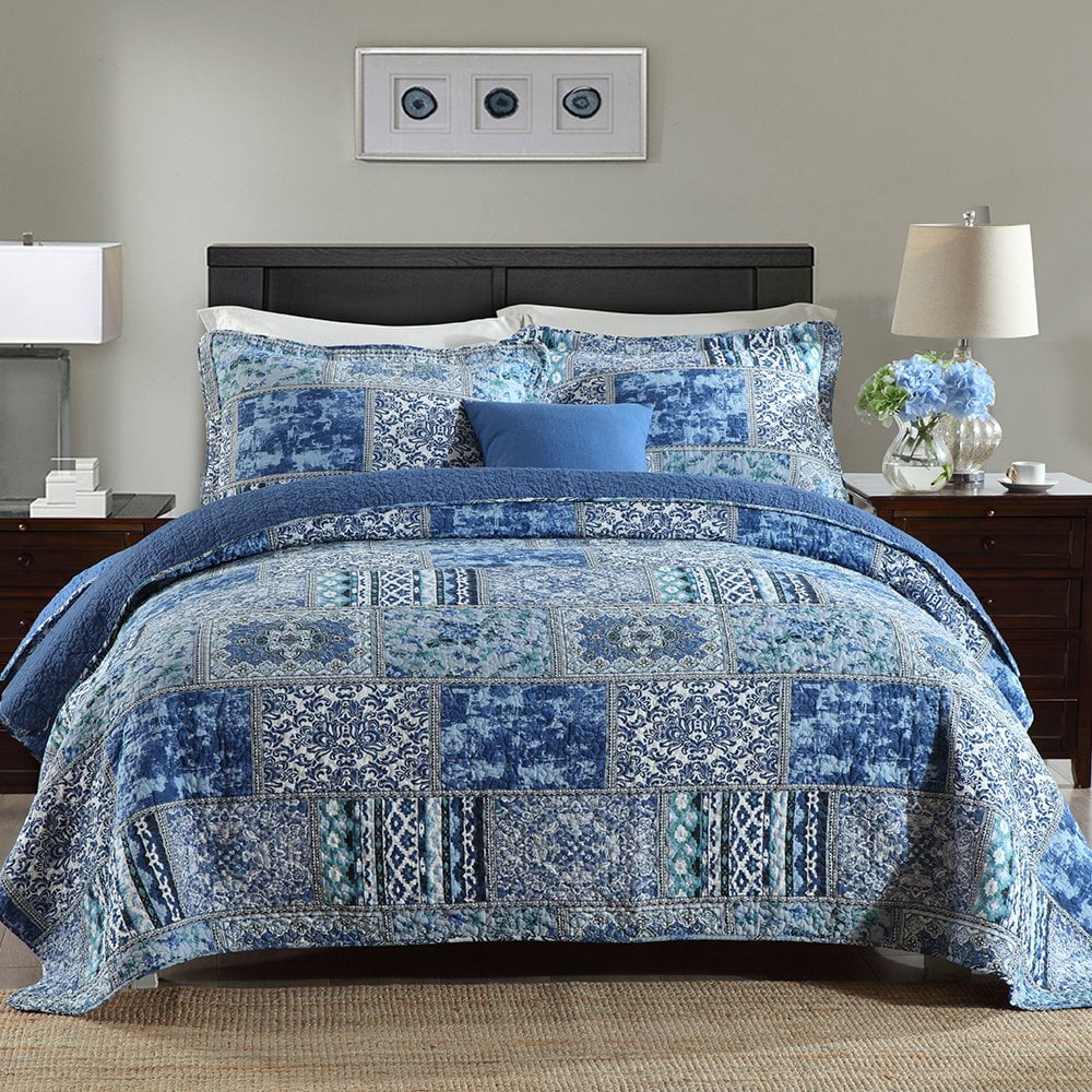 Hypoallergenic Cloud Quilt Comforter Cotton Bedding Set With Shams, Vintage Blue, King - Cloud-Like Soft Lightweight Bed Comforter - Default Title