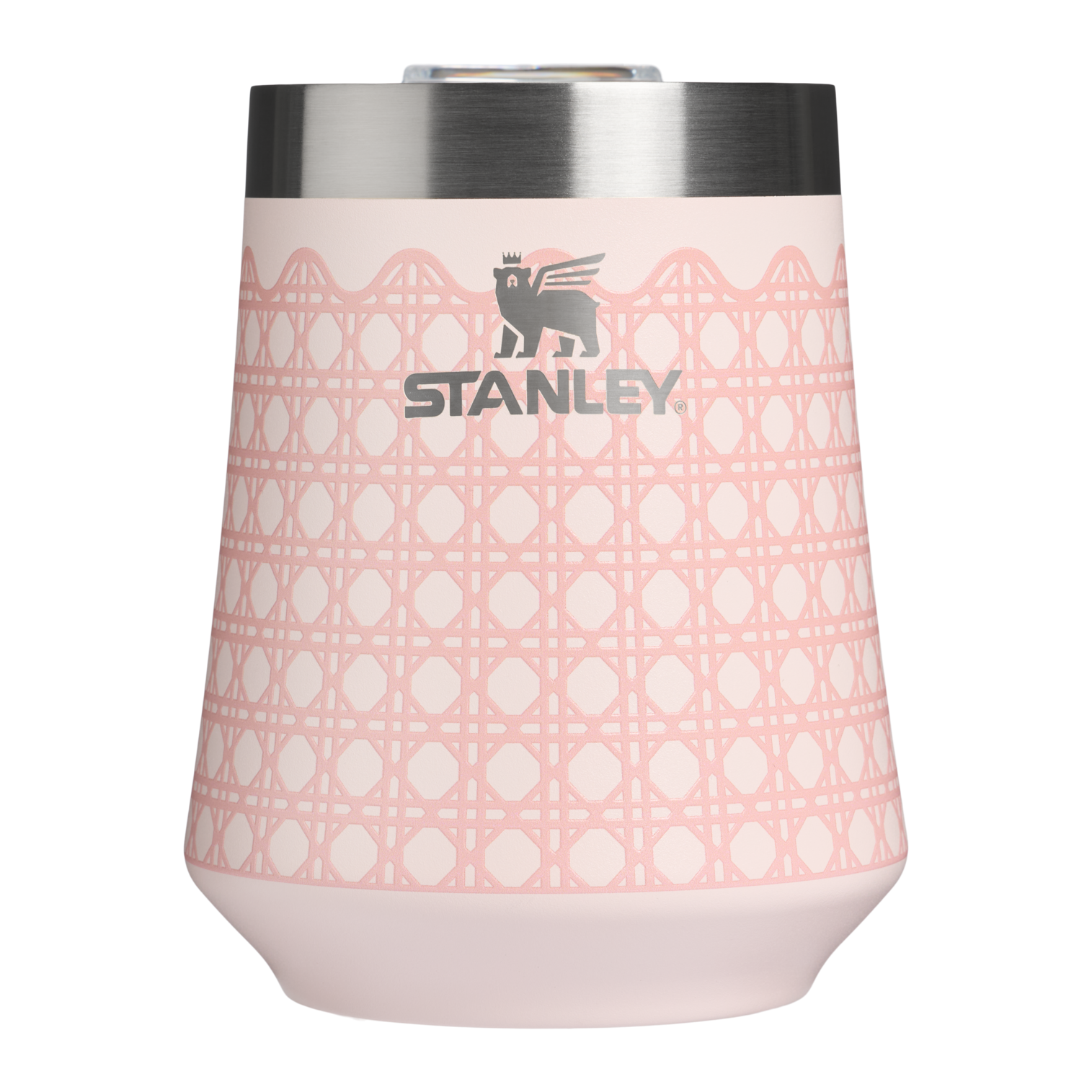 Elegant Stemless The Reserve Wine Tumbler D352C - Shatterproof Flavor-Preserving Cocktail Tumbler with Lid - Rose Quartz Rattan