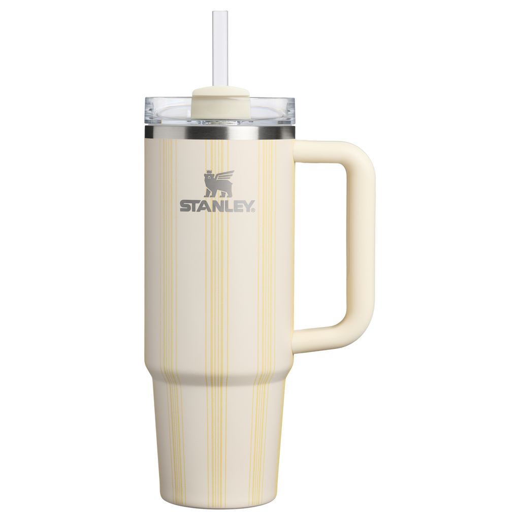 Splash-Resistant FlowState The Quencher H2.0 Flowstate Tumbler D343V - 40oz Large Capacity Car-Cup Friendly Quencher - Cream Picnic Stripe