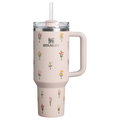Car-Cup Friendly The Quencher H2.0 Flowstate Tumbler D362R - Double-Wall Vacuum Insulated Travel Tumbler with Straw - Rose Quartz Bouquets