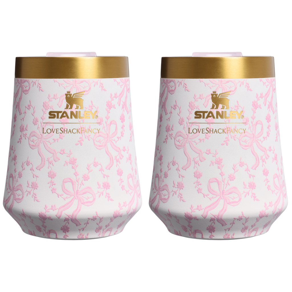 Shatterproof Luxury Stanley 1913 x LoveShackFancy Holiday The Reserve Wine Tumbler Set | 2-pack D205C - Premium Insulated Egg-Shaped Wine Glass for Outdoors - Coquette Bow Chantilly